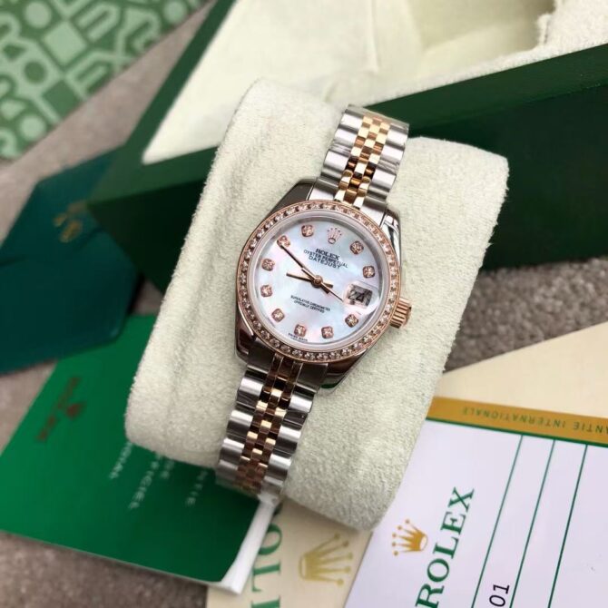 Lady-Datejust 28 , Oystersteel, Everose gold and diamonds(Replica) - Image 3