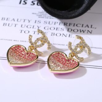 Chanel earrings cc sparkling pink heart sparkling (Replica)