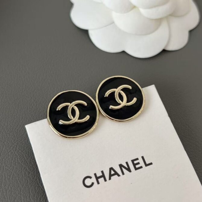Chanel earrings circle black (Replica)