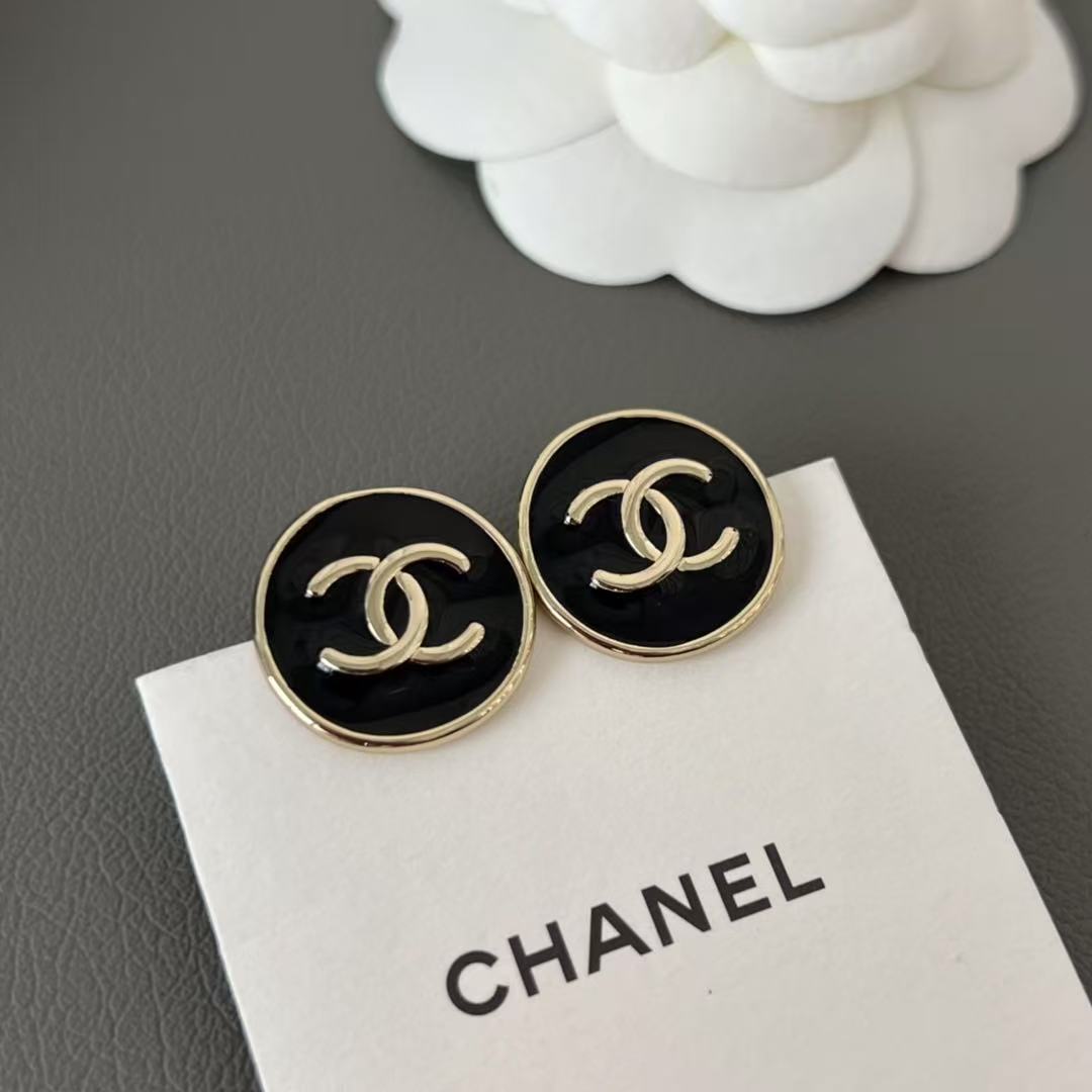 Chanel earrings circle black (Replica)